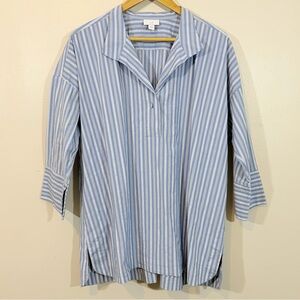 J. Jill Tunic Top Popover XL Blue White Striped Nautical Coastal Cotton Blend